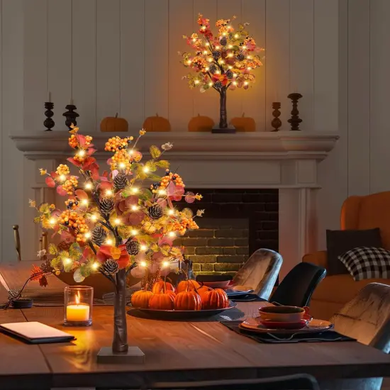 2 Pack Fall Decor Tabletop Fall Tree with 48 LED Battery Operated,18 Inch {5}