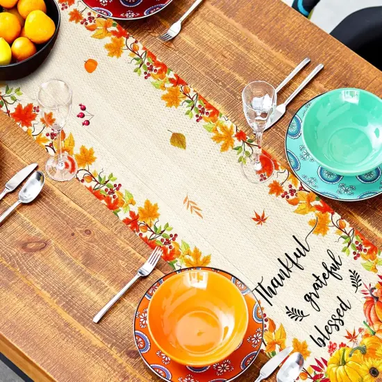 Thankful Grateful Blessed Fall Table Runner {3}