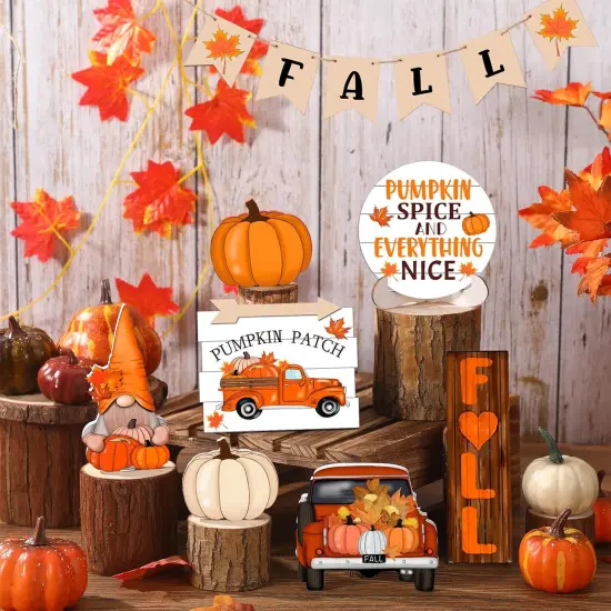 13 Pieces Fall Tiered Tray Decor Set Autumn Farmhouse Decor {4}