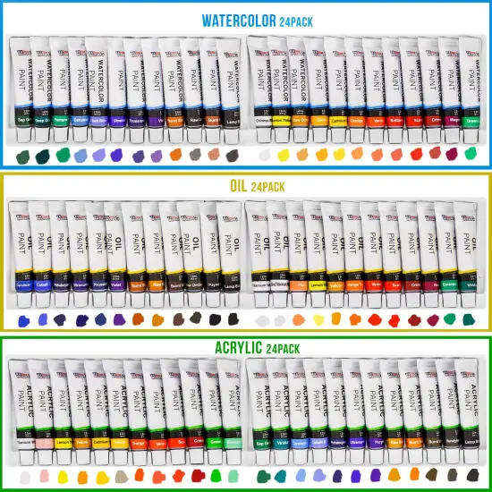 U.S. Art Supply 121-Piece Custom Artist Painting Set, Field Sketch Box Easel, 72 Paint Colors, 24 Acrylic, 24 Oil, 24 Watercolor 8 Canvases 32 Brushes {4}