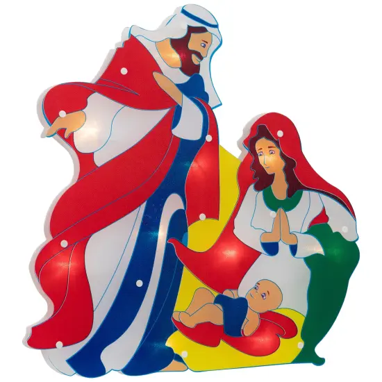 Northlight 17.75" Lighted Holy Family Nativity Scene Christmas Window Silhouette Red {5}