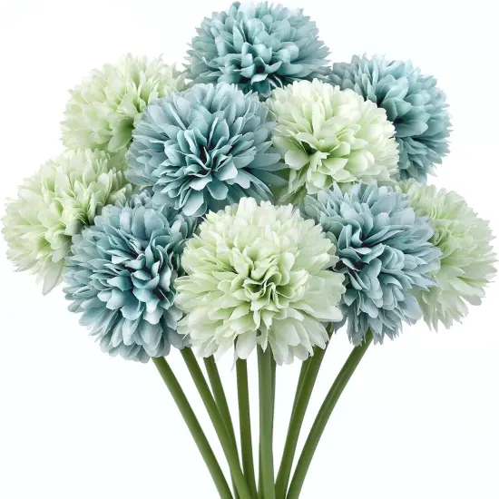 10 Pcs Fake Silk Artificial Chrysanthemum Ball - Blue Green {1}