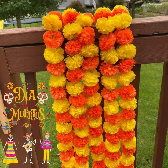 Artificial Yellow Orange Marigold Strings, Diwali Decoration, Day of the Dead Decor Garland, Pooja Backdrop, Mexican Flowers, Indian Wedding {3}