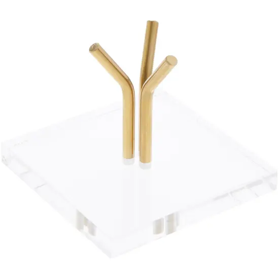 Plymor Clear Acrylic Base with 3 Angled Brass Pegs to Hold Egg, Marble, Ball or Sphere, 3" H x 3" W x 2" D {1}