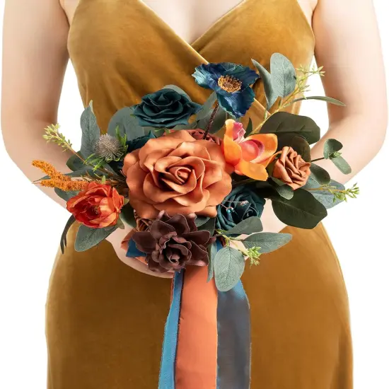 Artificial Flowers - Bridesmaid Bouquet (Orange & Dark Teal) {1}