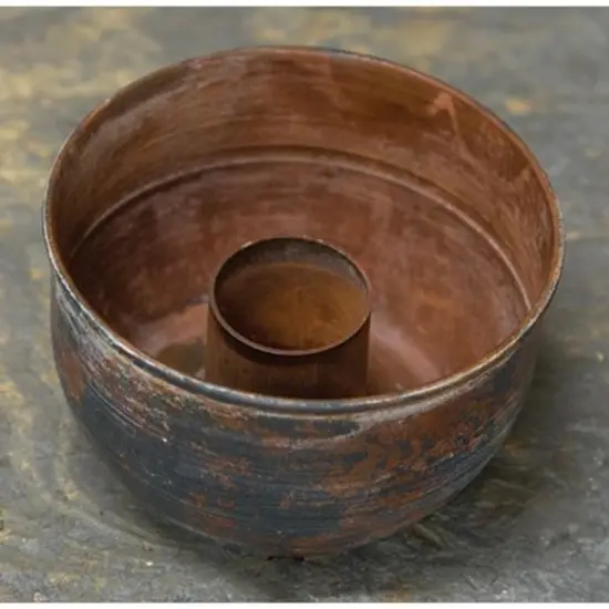 Rustic Brown Metal Taper Candle Bowl and Vintage Decor Holder {1}