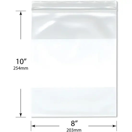 Plymor 8" x 10" (Pack of 100), 6 Mil Industrial Duty White-Block Zipper Reclosable Plastic Bags {3}