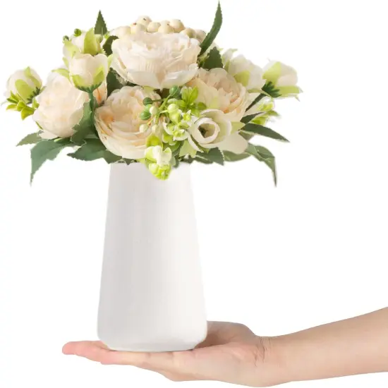 Small Artificial Flowers in Ceramic Vase Centerpieces Table Decor, Silk Flower Arrangements for Home Decor Indoor Fake Flower Bouquet {2}