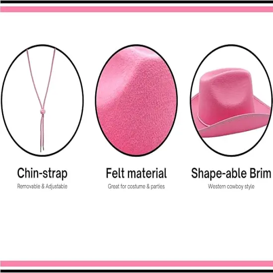 4E&rsquo;s Novelty 4 Pack Pink Cowgirl Hat - Felt Cowboy Hats w/ Chin Strap - Western Theme Party, Kids Size {5}