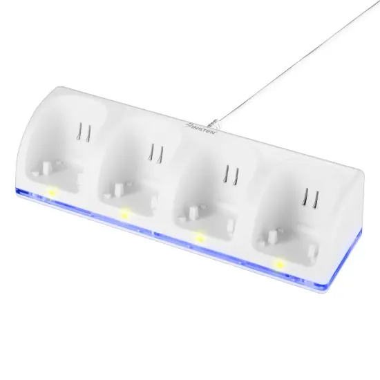 For Nintendo Wii U Quad Remote Controller Charger Charging Dock Station + 4x Rechargeable Replacement Battery Pack Accessories Bundle, White {3}