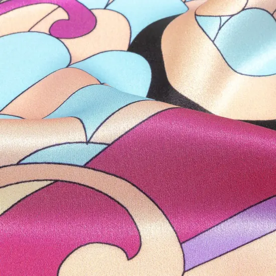 1 Yard Graphic Swirl Silk Charmeuse Italian Orange, Peach & Sky Blue Paisley 52 Inches Width {2}