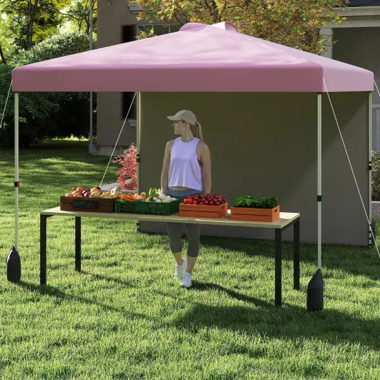 10 X 10 FT Pop up Canopy Tent with 1 Sidewall and Wheeled Bag Pink {2}