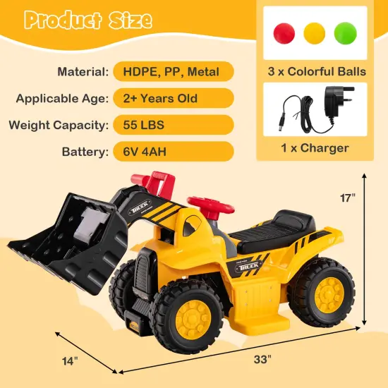 6V Kids Ride On Bulldozer with Folding Basketball Hoop and Balls {3}