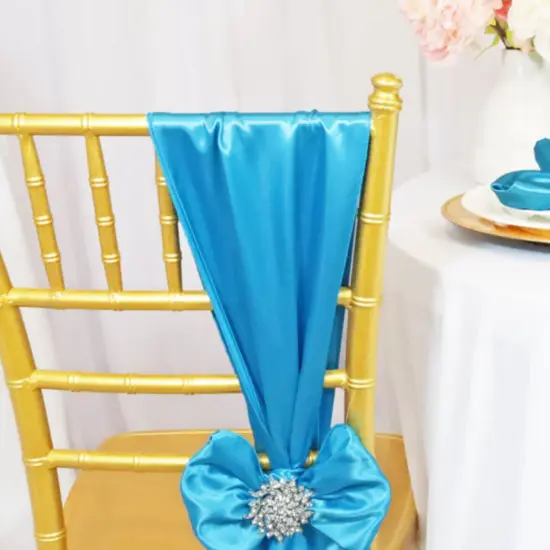 10 Pieces Turquoise Satin Chair Wraps, 8"x108" Bright Event Bands {5}