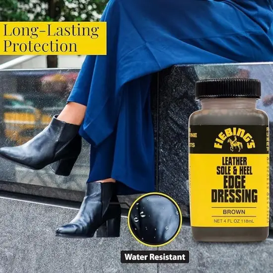 Fiebing's Leather Sole & Heel Edge Dressing, 2-Pack Black (4 oz) - High Gloss Shoe Dressing for Leather Soles & Heels - Provides a Protective Finish - Includes Brush Applicator Brown {6}