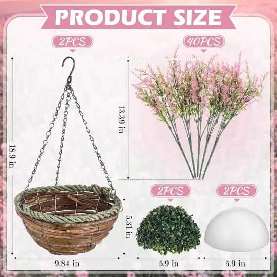 2 Sets Artificial Lavender with Hanging Basket &ndash; Faux Flowers for Porch & Garden Decor {3}