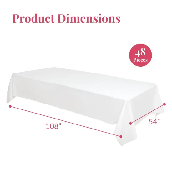 Prestee 48 White Plastic Tablecloth 108x54 Inches - No See-Through Rectangular Disposable Tablecloths for Indoor and Outdoor Events - Heavy-Duty and Waterproof for Holiday and Thanksgiving {5}
