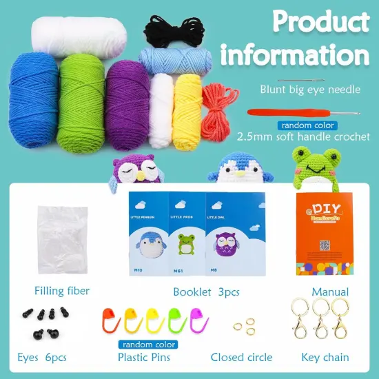 3 Pattern Animals Crochet Kit - Owl, Penguin, Frog (Green) {2}