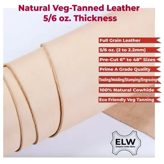 Veg Tan ToolingLeather 2 Piece Special Price 5/6 oz (2-2.4mm) Thickness Pre-Cut Shapes 6" to 48" Import AA Grade Natural Cowhide Leathercraft, Molding, Holster, Armour, Projects, Repair, Lining {4}