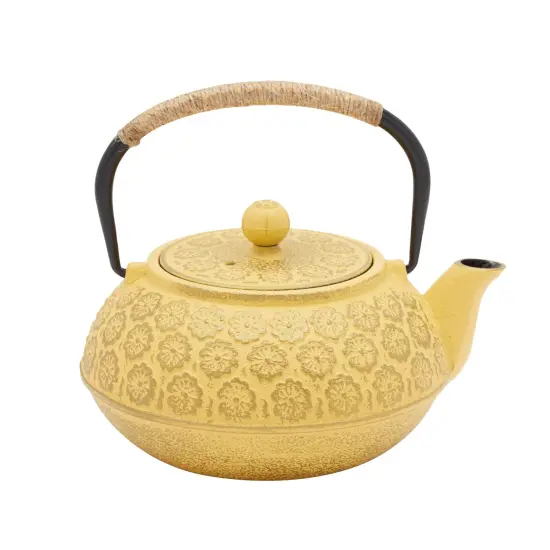 3 Piece Set Yellow Japanese Cast Iron Teapot, Loose Leaf Tetsubin with Handle, Stainless Steel Infuser, and Trivet (27 oz, 800 ml) {5}