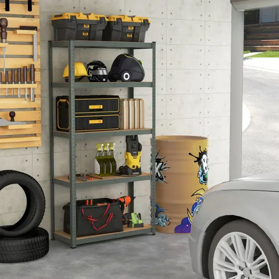 5-Tier Tall Freestanding Heavy Duty Metal Utility Rack with 5 Adjustable Shelves Suitable for Kitchens or Garage Gray {3}
