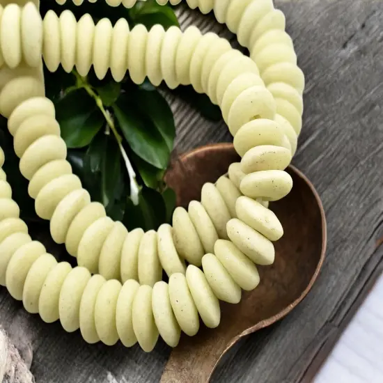 13~15mm Pale Yellow Recycled African Glass Heishi Beads {3}