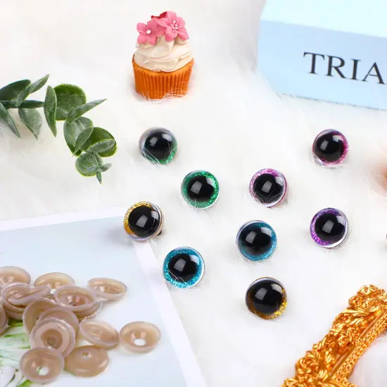 UPINS 180 Pieces 10-35 mm Large Safety Eyes with Washers for Amigurumi Stuffed Animal Plastic Craft Doll Crochet Eyes for DIY of Puppet, Bear, Toy Making Supplies (Assorted Colors) {6}