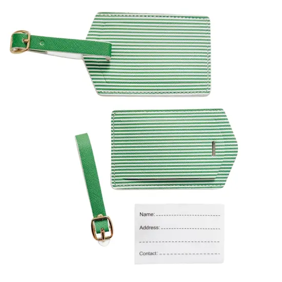 Green Stripe Luggage Tag Set &ndash; 2-Pack Durable Vegan Leather ID Tags for Stylish & Secure Travel Organization {4}