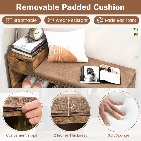 Storage Bench with Drawer and Open Shelves for Entryway and Shoes {5}