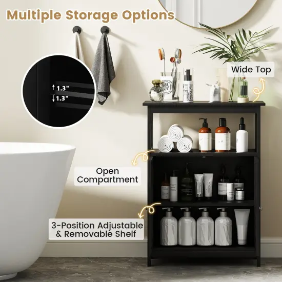 Freestanding Bathroom Storage Cabinet with Open Compartment and Adjustable Shelf Black {6}