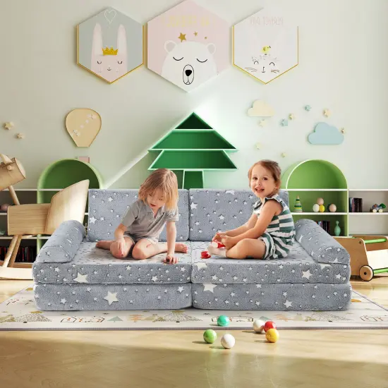 Flannel Fabric Modular Kids Play Couch with Glow-in-the-Dark Patterns Grey {3}