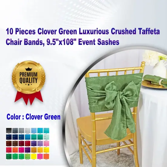 10 Pieces Clover Green Luxurious Crushed Taffeta Chair Bands, 9.5"x108" Event Sashes {1}