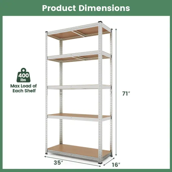 5-Tier Tall Freestanding Heavy Duty Metal Utility Rack with 5 Adjustable Shelves Suitable for Kitchens or Garage Silver {5}
