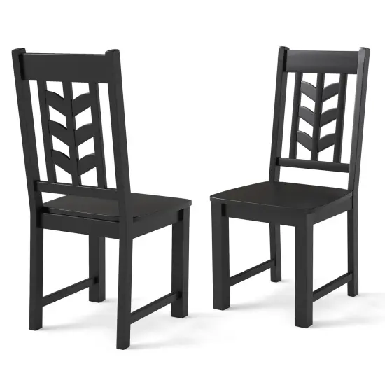 Kitchen Dining Chair Set of 2 with Rubber Wood Frame and Ergonomic Leaf Design Black {3}