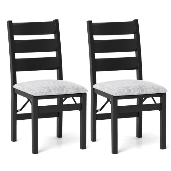 Rubber Wood Foldable Dining Chairs Set of 2 with Linen Upholstery and Ergonomic Backrest {2}