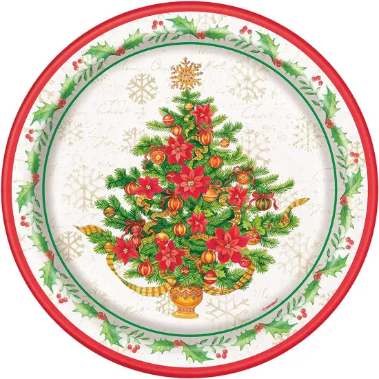 Festive Poinsettia Holiday 9" Paper Plates - 8ct {1}