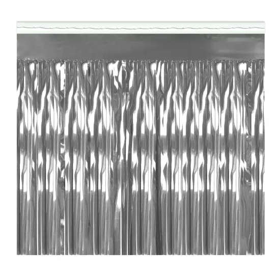 Beistle 1-Ply Metallic Fringe Drape - 10ft Silver {1}