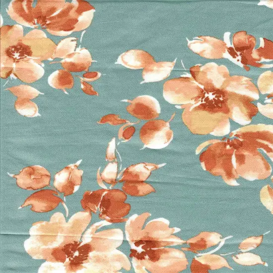 1 Yard Bubble Satin Floral Print Fabric, 58/59&Prime; Wide Polyester Spandex Blend SAGE DK {1}