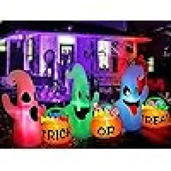 Three Ghosts with Pumpkin Candy Bags Halloween Decorations Outdoor {4}