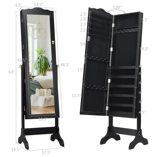 Costway Mirrored Jewelry Cabinet Mirror Organizer Storage Box Stand {2}