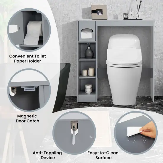 Costway Wooden Over the Toilet Storage Cabinet Bathroom Space Saver w/Paper Holder Grey\White {5}