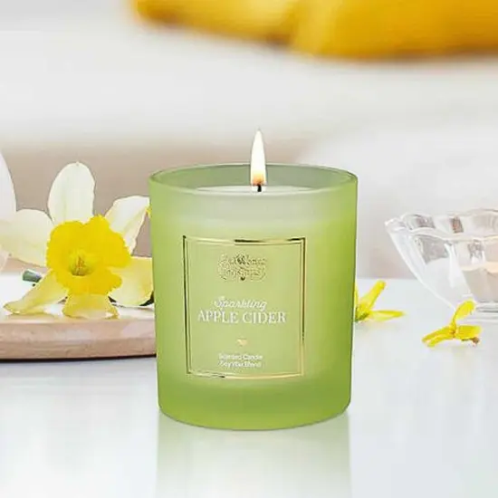 Old World Christmas 3.5 Inch Sparkling Apple Cider Scented Candle Fall Flame Candle , Fall Decor Fall Winter Scents Luxurious Green {3}