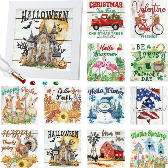13 Pcs Interchangeable Seasonal Diamond Painting Kits(Stylish Syle) {1}