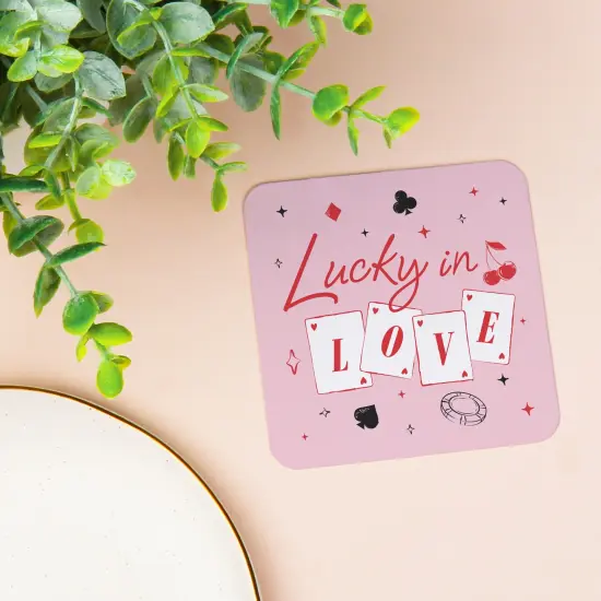 Big Dot of Happiness 25 Ct Lucky in Love Drink Coasters, 4-Inch Disposable Square Paper Coasters for Las Vegas Bachelorette Party, Decor for Drinks {4}