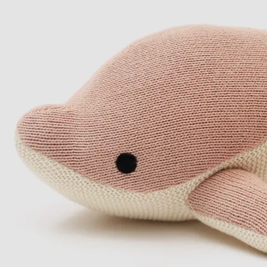 100% Handmade Cotton knitted Soft Dolphin Plush Toy peech powder {2}