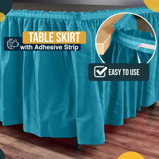 Ruffle Disposable Table Skirt 14 Ft Long Pleated Table Skirts with Adhesive Strip &ndash; Fits 6ft+ Rectangle or Round Tables &ndash; Ideal for Birthday Parties, Gender Reveal, Baby Showers & Event Decorations 6 pack by Exquisite Turquoise {3}