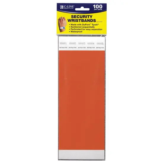 DuPont Tyvek Security Wristband, Orange, 3/4" Width, 10" Length, Pack of 100 {1}