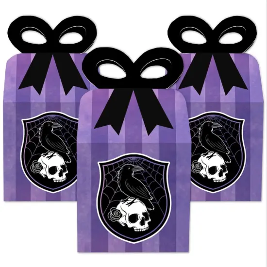 Big Dot of Happiness Goth Girl Bow Boxes, Black and Purple Halloween or Gothic Birthday Party Square Favor Gift Boxes - Set of 12 {3}