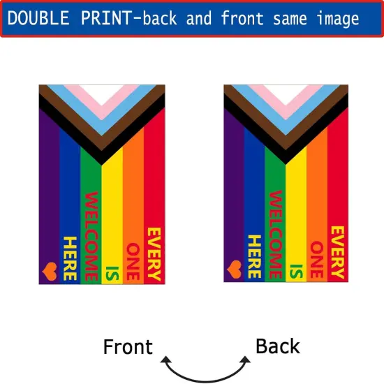 Progress Pride LGBTQ Garden Flag 12x18- Inclusive Progressive Pride Every One Is Welcome Here Small Rainbow Yard Flags for LGBT Lesbian Transgender Ally {2}