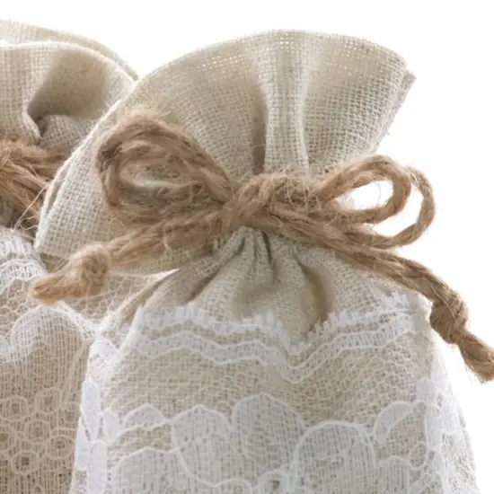 5"x3" Linen & Lace Drawstring Bags Natural/White {5}